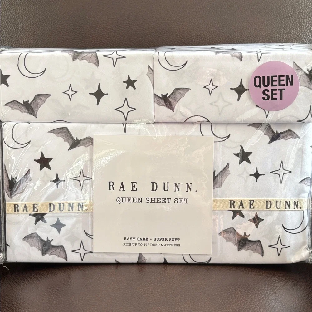 🦇 Rae Dunn Queen Sheet Set with Bat and Star Motif ✨
